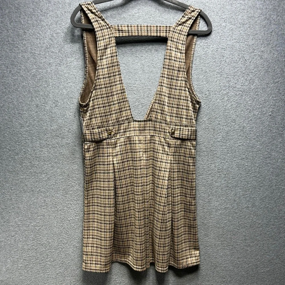 American Eagle Pinafore Dress Women M‎ Brown Houndstooth Academic Dark Academia - Picture 2 of 8